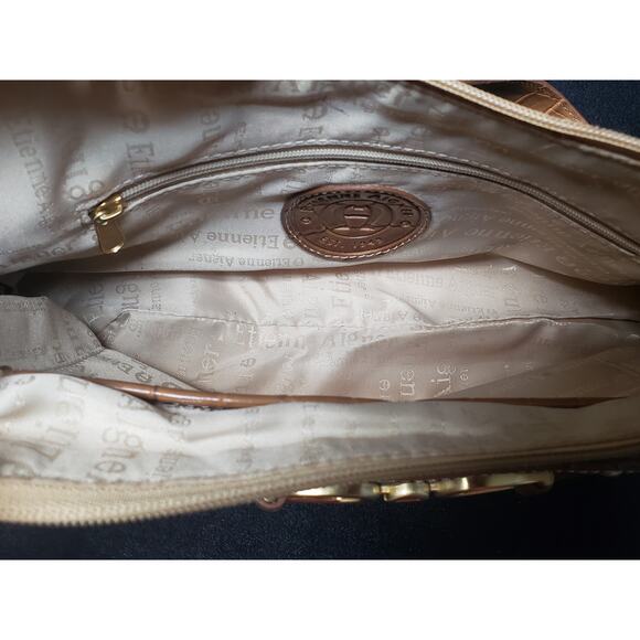 Etienne Aigner Straw / Leather Tan Adjustable Strap Shoulder Hand Bag Purse - Picture 9 of 12